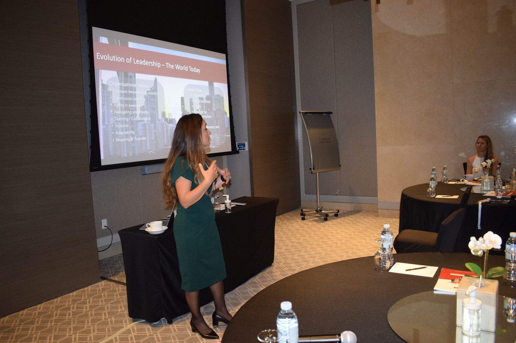 Nada Khorchid teaching a session on the evolution of leadership